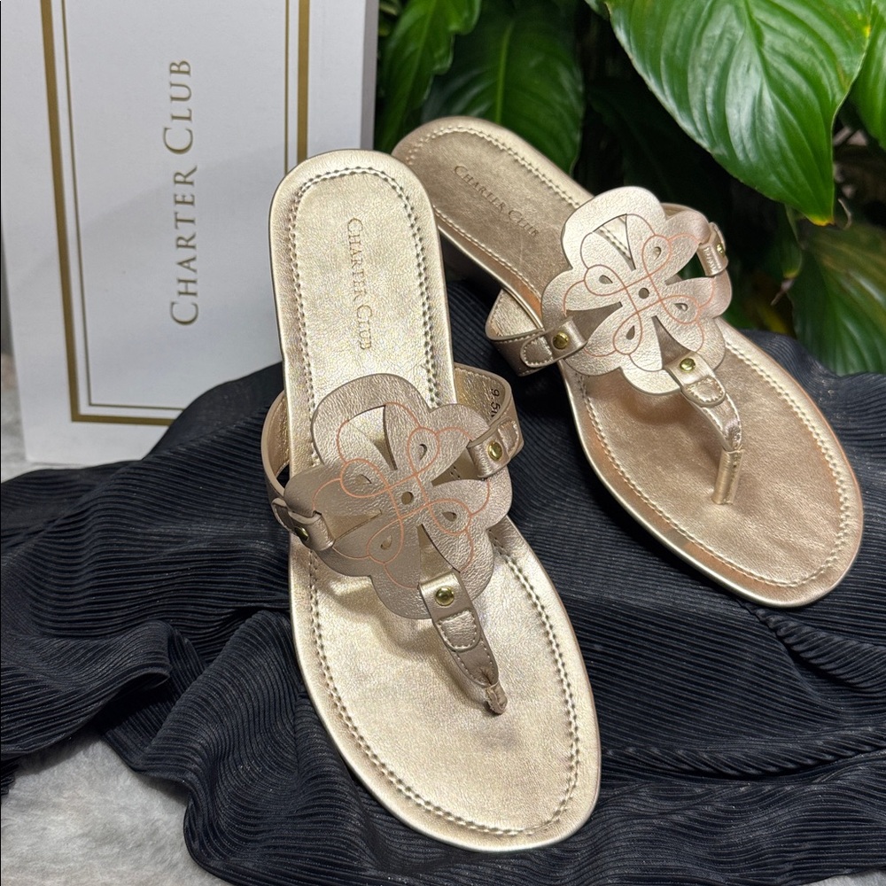 Charter Club Penelopee Wedge T-Strap Sandal Platino Women's Size 9.5M - Picture 3 of 11